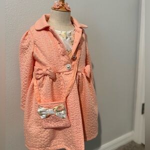 Girls Easter Floral Dress Peach Coat Set w/Purse & Hair Clips NWT 4T